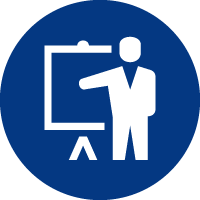 Steuerberatung für Unternehmen - Flipchart Piktogramm auf Blau